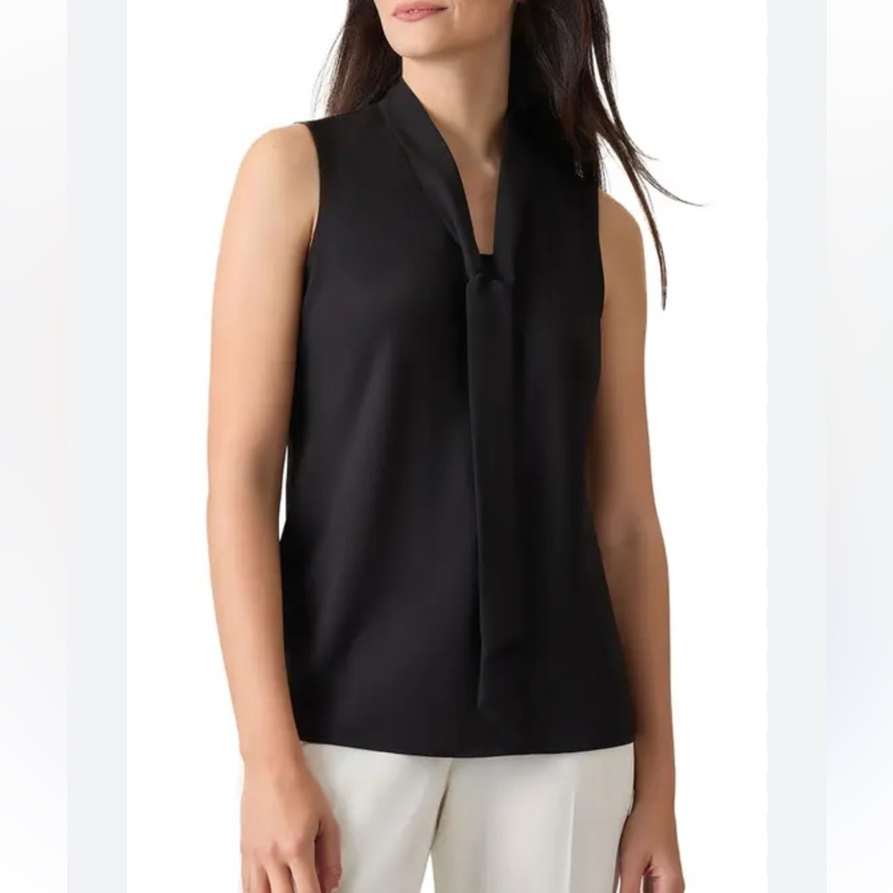 Ann Taylor Black Tie Front Mandarin Collar Blouse